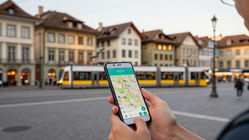 Traveller checking a map app in a European old town square